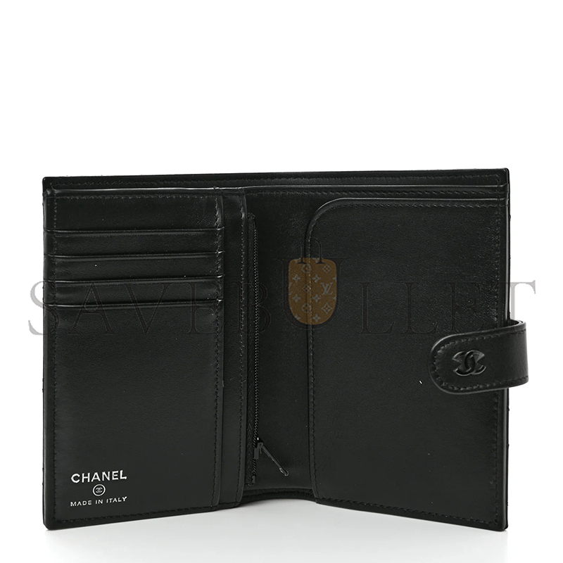 CHANEL GRAINED CALFSKIN QUILTED PASSPORT HOLDER WALLET SO BLACK A96066 (15*10*3cm)
